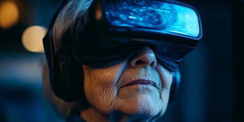 experience the future: elderly woman embracing virtual reality technology