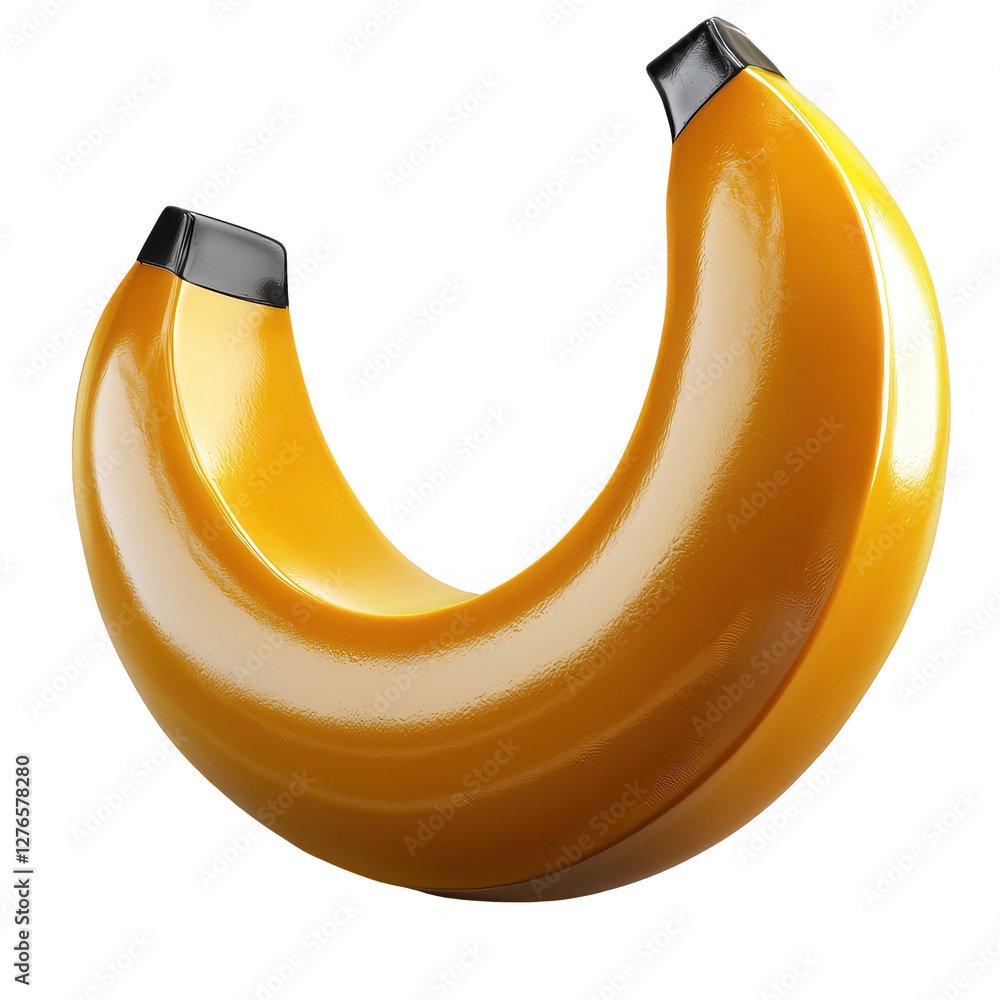 Poster a shiny, stylized banana-shaped object rendered in 3d. it features a sleek design and a vibrant yell
