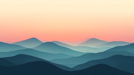 Serene Sunset Over Rolling Teal Mountains