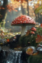 Closeup view of fresh mushroom in forest in Spring.