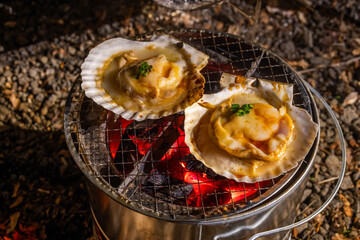 焼き帆立貝　Outdoors Grilling scallops over charcoal