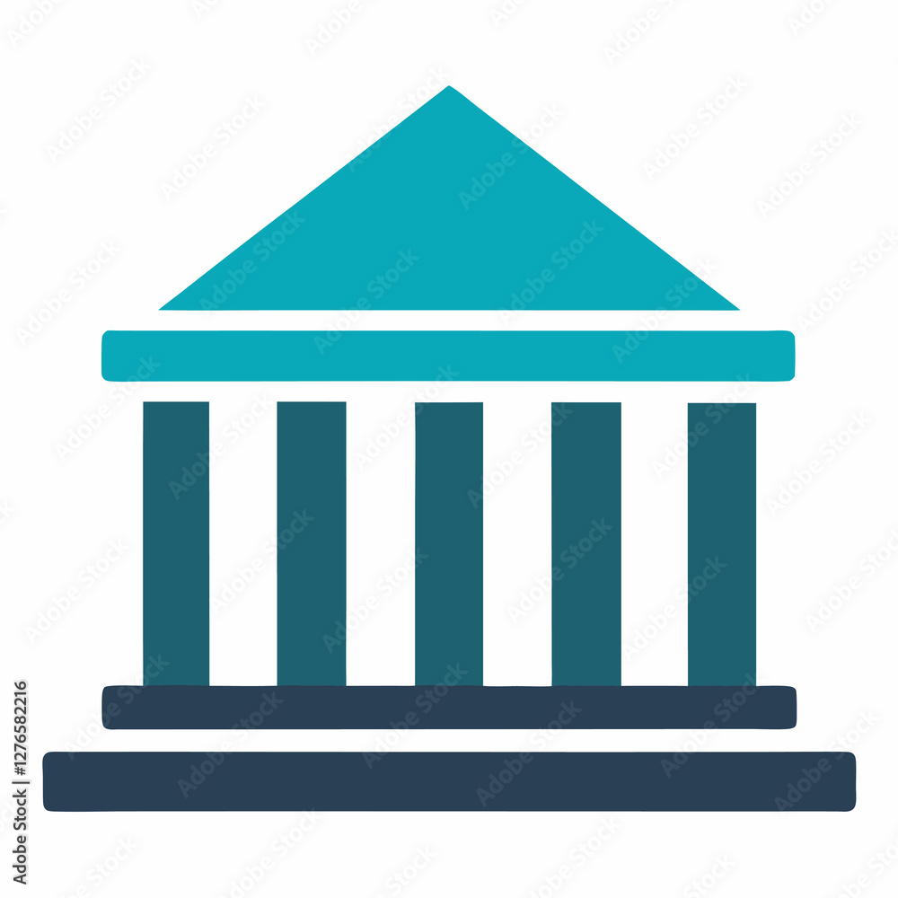 Aufkleber a graphic representation of a building with columns and a triangular roof in teal and dark teal colo