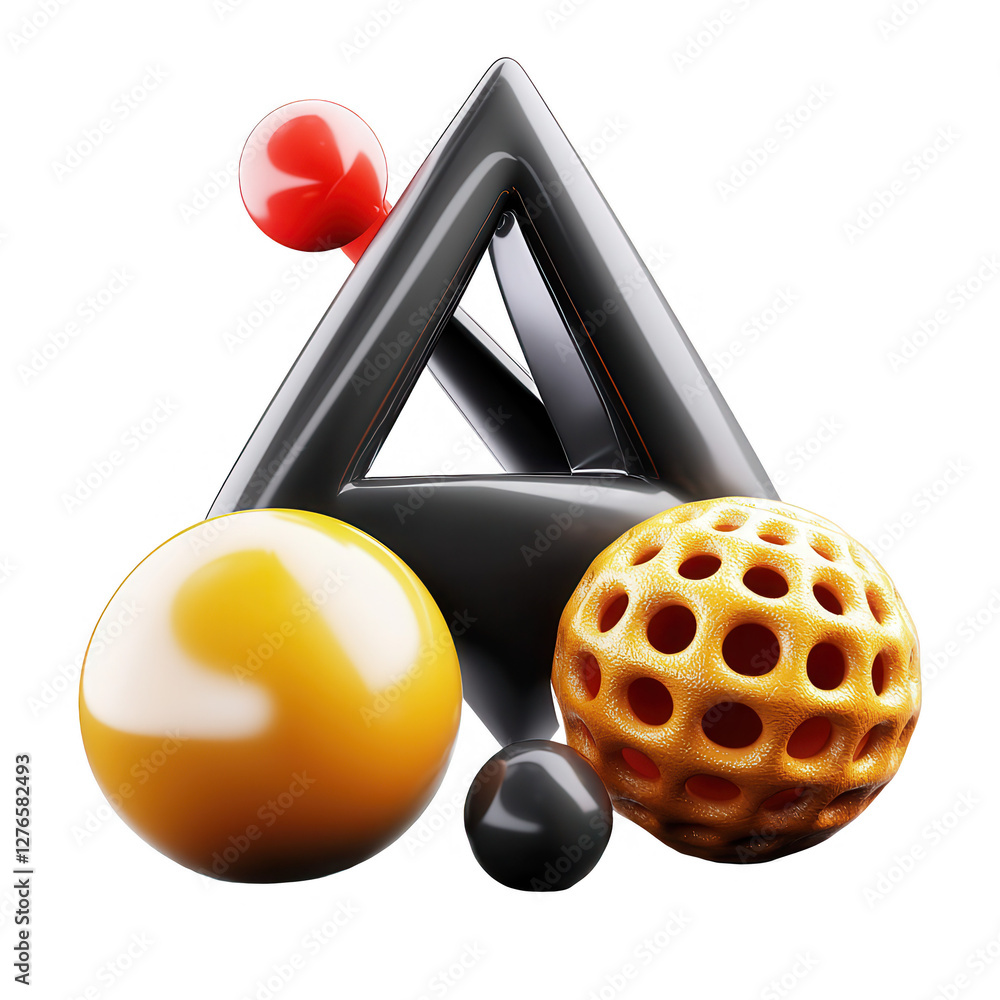 Aufkleber this image showcases a visually striking 3d render of geometrical shapes and spheres in various colo