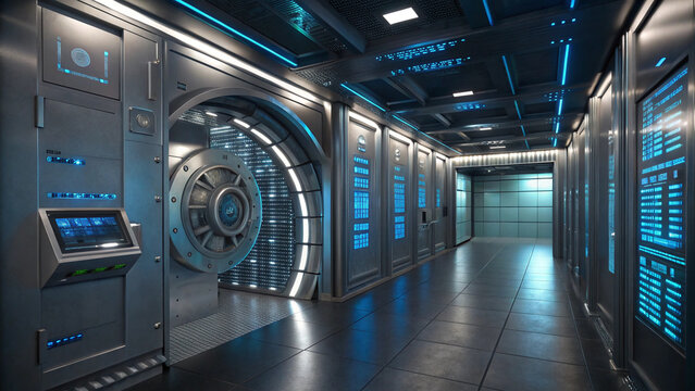 Futuristic Cyber Vault Protecting Real World Assets Technology Concept - Powered by Adobe
