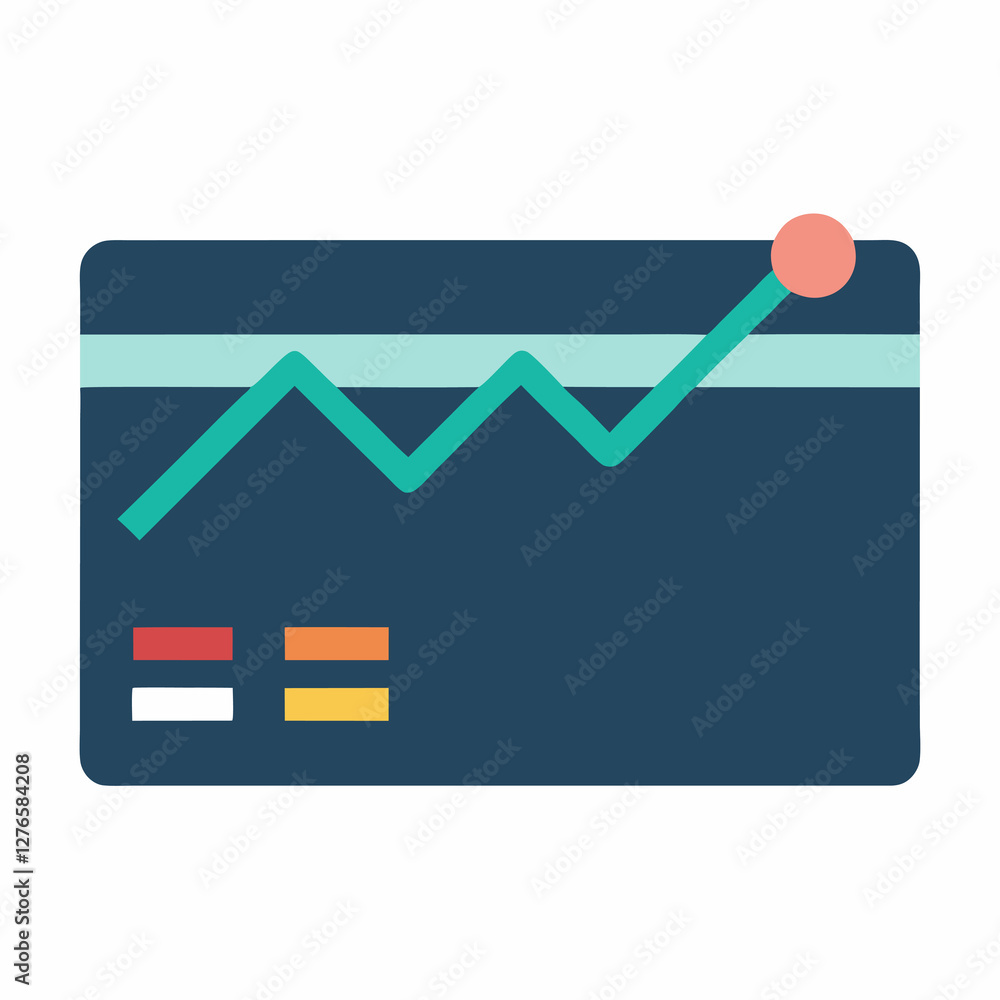 Poster a graphic with a rising line and a peach colored circle on a dark blue background with color blocks.