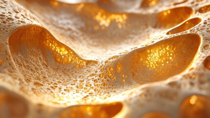 Golden Foam Abstract Texture: A Close-Up of Bubbly, Honeycomb-Like Surface