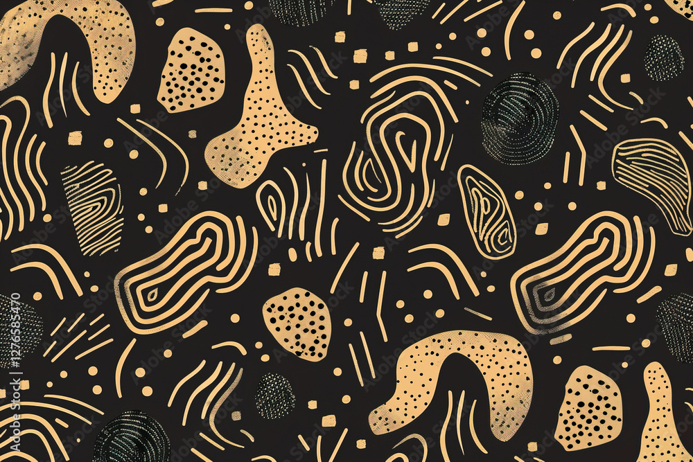 Poster unique abstract patterns in gold and black for modern design use