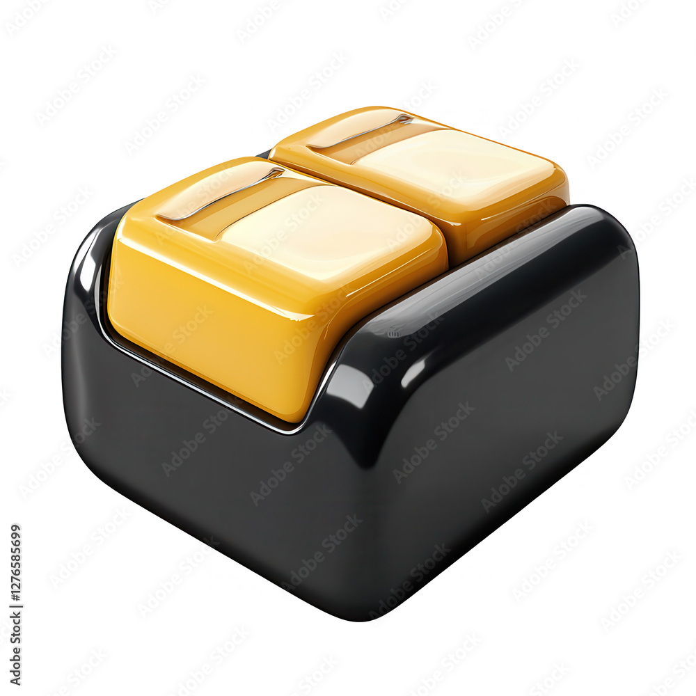 Poster a sleek 3d render of a black and yellow button, showcasing a modern design perfect for user interfac