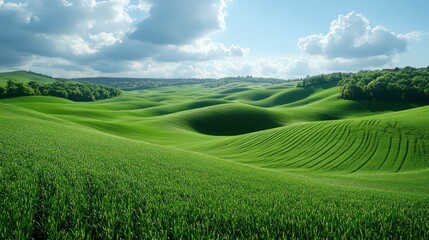Fototapeta premium Rolling Hills Lush Green Field Sunny Day