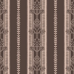 Sophisticated stripes seamless pattern with botanical motifs for printing on various surfaces like wallpaper, textiles and home decor.