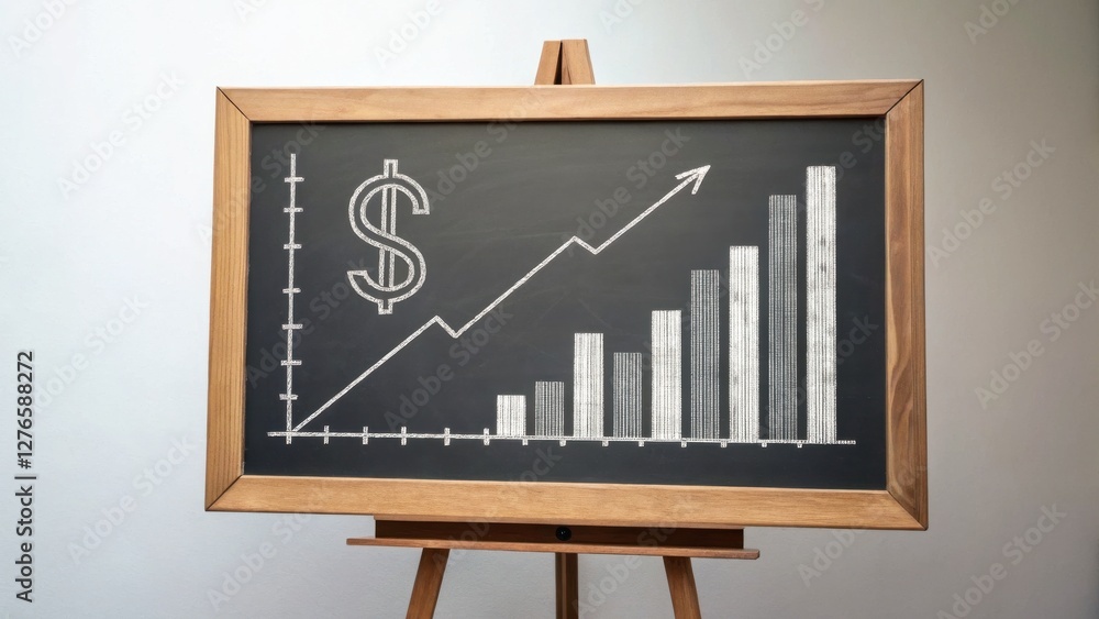 Aufkleber Chalkboard graph displaying financial growth with dollar symbol and rising bars.