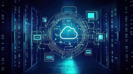 Obraz premium Best cloud platform provider. Modern Data Center with Cloud Technology and Digital Connections