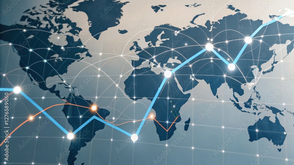 Aufkleber world map with network connections and data visualization elements illustrating global communication