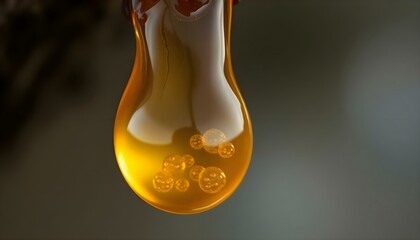 Obraz premium a spoon full of liquid sitting on top of a table