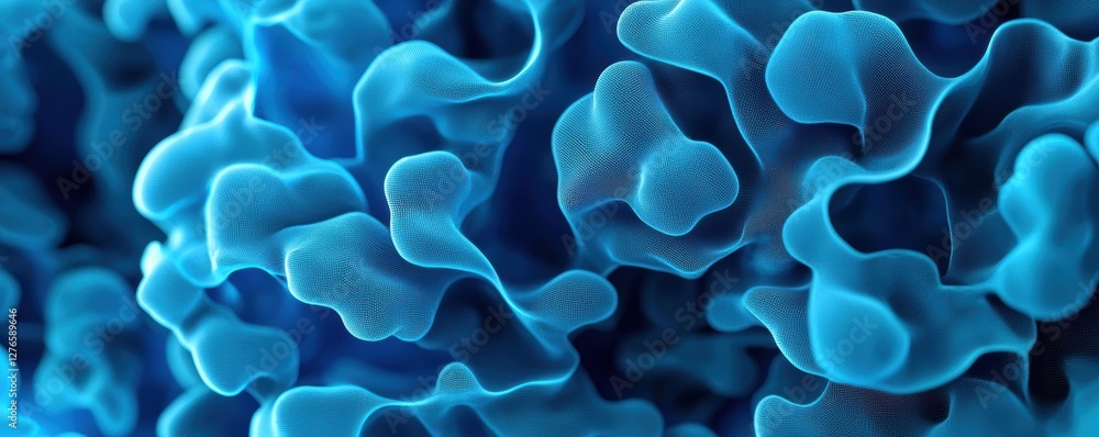 Poster abstract data stream with glowing blue particles, cyber technology concept, artificial intelligence 
