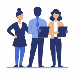 Fototapeta premium Corporate team reviewing annual performance with flat vector style chart