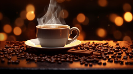 Tasse de caf&eacute; ou cappuccino. Boisson chaude, ambiance chaleureuse et relaxante. Arri&egrave;re-plan pour conception et cr&eacute;ation graphique.