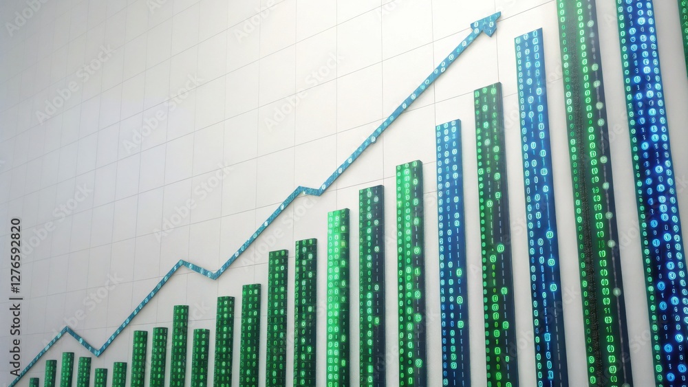 Poster graph showing increasing trends with green and blue bars on a light background.