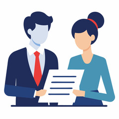 Obraz premium Professionals reviewing contract agreement in flat vector style image