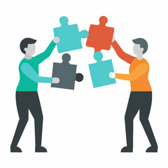 Teammates helping each other solve problem in flat vector style