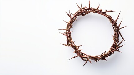 Fototapeta premium Crown of thorns isolated on a white background Top view with copy space Christian Easter concept