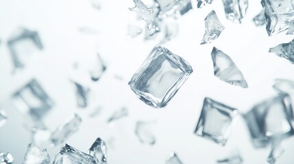 Floating ice cubes and shards isolated on a white background
