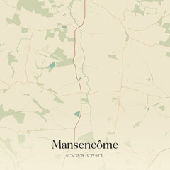 Fototapeta premium Vintage map of Mansencôme, France.