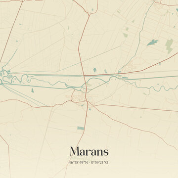 Vintage map of Marans, France.