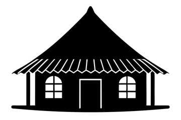 Village Hut Icon Silhouette on white background