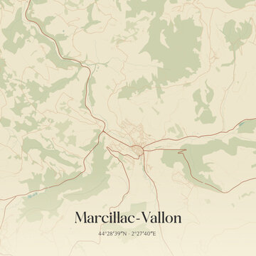 Vintage map of Marcillac-Vallon, France.