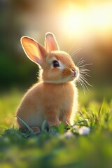Fototapeta premium Cute rabbit in Spring field.