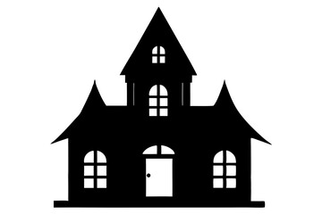 Haunted house Silhouette on white background
