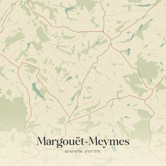 Fototapeta premium Vintage map of Margouët-Meymes, France.