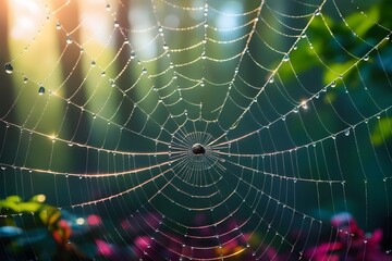 Spider web with dew drops