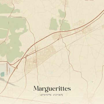 Vintage map of Marguerittes, France.