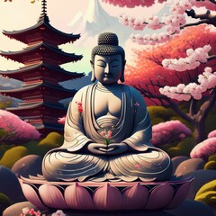 un bouddha dans un jardin japonais
