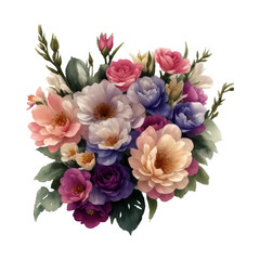 Colorful botanical blooming flower elegance watercolor bouquet. Watercolor Flower, Painting on canvas, Illustration