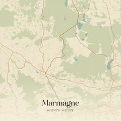 Fototapeta premium Vintage map of Marmagne, France.