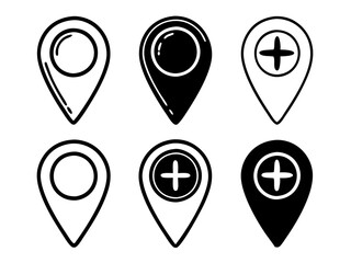 Pin map marker pointer set, Vector icon, Line art Vector, Doodle Icon