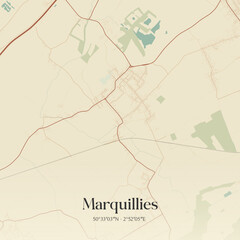 Fototapeta premium Vintage map of Marquillies, France.