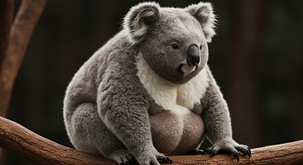 Naklejka premium Resting Koala Bear on Branch in Natural Habitat Close Up