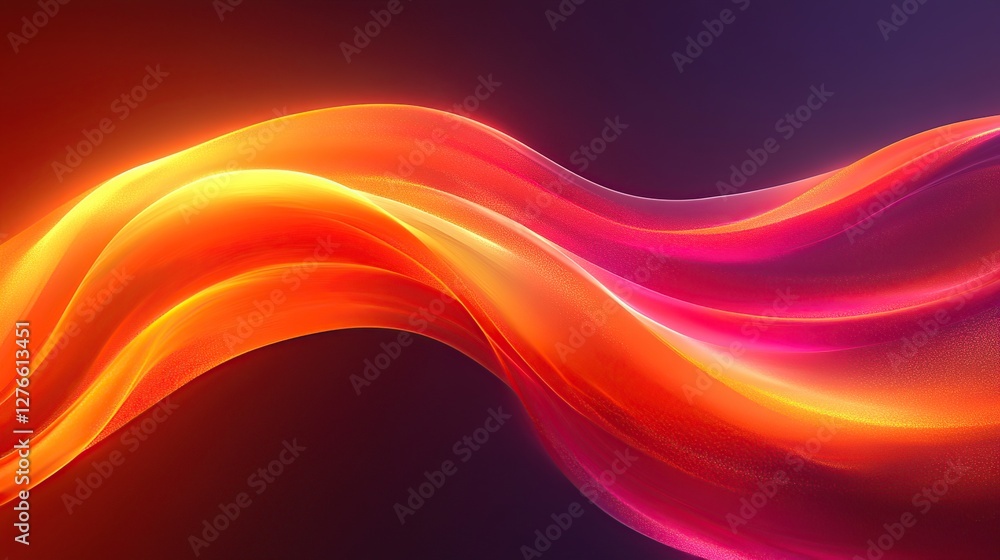 Poster vibrant abstract waves of orange and pink flow across a dark background, creating a dynamic visual e