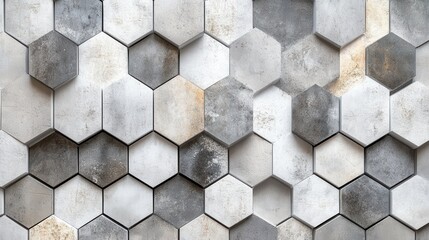 Textured hexagonal tiles in gray tones creating a modern geometric wall pattern