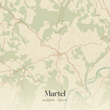 Vintage map of Martel, France.
