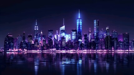 Fototapeta premium Fantasy cyberpunk city skyline on neon style. Modern city background