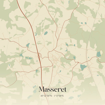 Vintage map of Masseret, France.