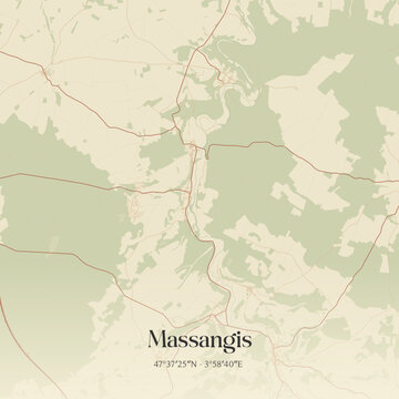Vintage map of Massangis, France.