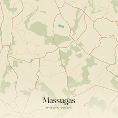 Fototapeta premium Vintage map of Massugas, France.