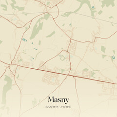 Obraz premium Vintage map of Masny, France.