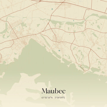 Vintage map of Maubec, France.